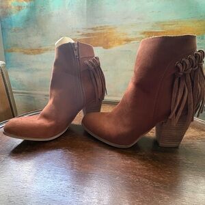 Carlos by Carlos Santana Brown Ankle Booties with Fringe